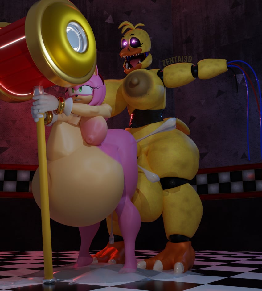 1futa 1girl amy_rose cumflation five_nights_at_freddy&#039;s hyper_penis sega sega abdominal_bulge toy_chica withered_chica zentaisfm