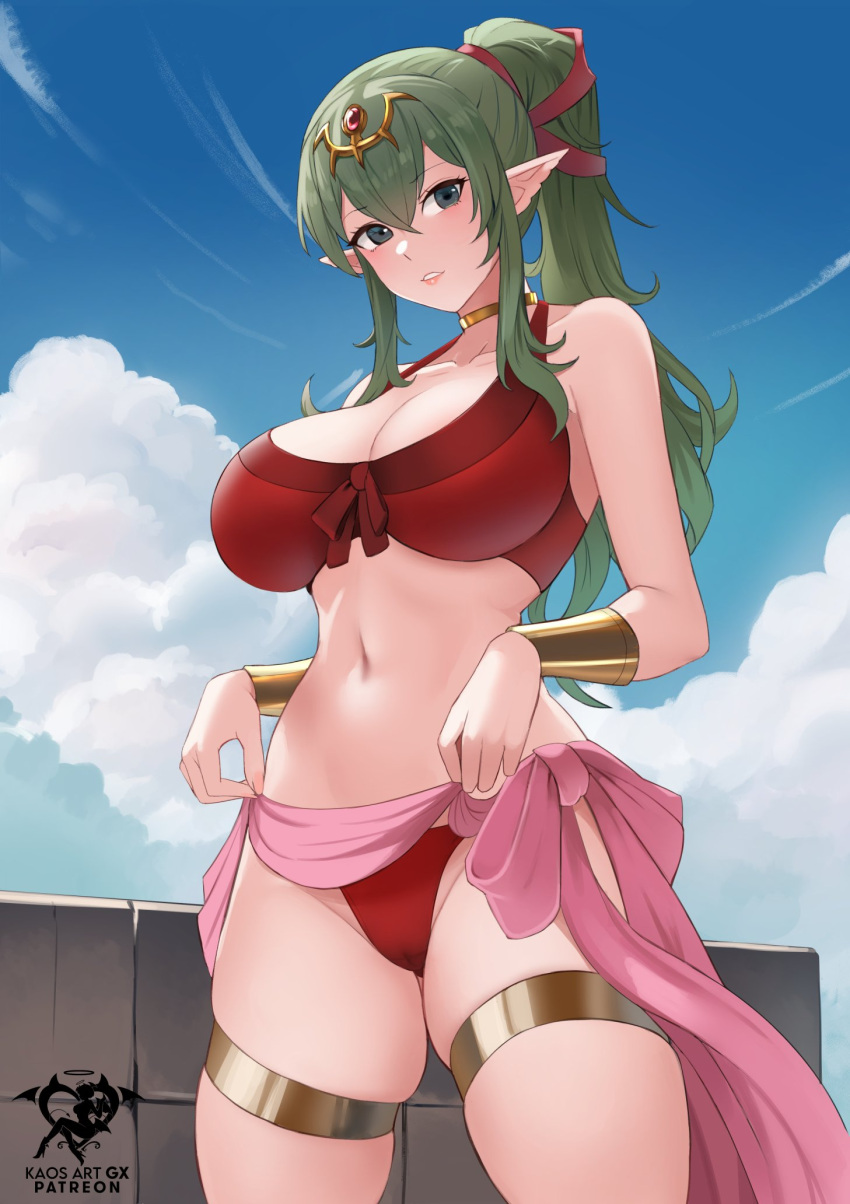 1Mädchen verführerisch Alternative_Kostüm große_Brüste Bikini Dekolleté Clothes_Lift Female_only Fire_Emblem Fire_Emblem_Erwachen Fire_Emblem_Helden Green_Eyes Green_Hair Kaos_Art Lifted_by_self Looking_at_Viewer Nintendo Official_Alternative_Costume Pointy_Ears Pferdeschwanz Skindentation Badeanzug Tiki_(Erwachsene)_(Fire_Emblem) Tiki_(Erwachsene)_(Sommer )_(fire_emblem) tiki_(fire_emblem)