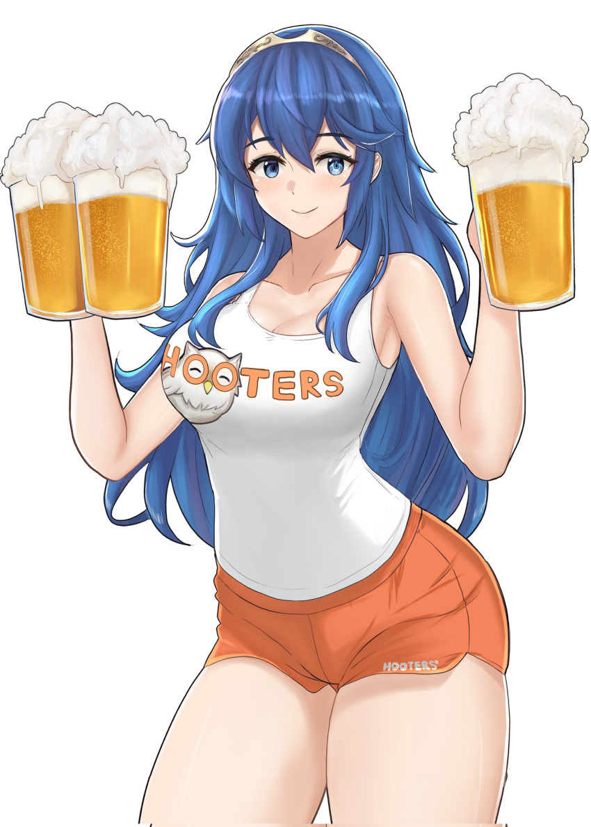 1girl 1girl 1girl Alkohol verführerisch alternatives_Kostüm nackte_Arme Bierkrug blaue_Augen blaue_Haare Brüste Dekolleté Tasse Despie Feueremblem Feueremblem_Erwachen hochaufgelöste Hupen lange_Haare, die_den_Zuschauer betrachten Lucina Lucina_(Feueremblem) mittlere_Brüste Becher Wurzelbier Shorts Lächeln Strümpfe symbolförmige_Schüler Tiara Kellnerin