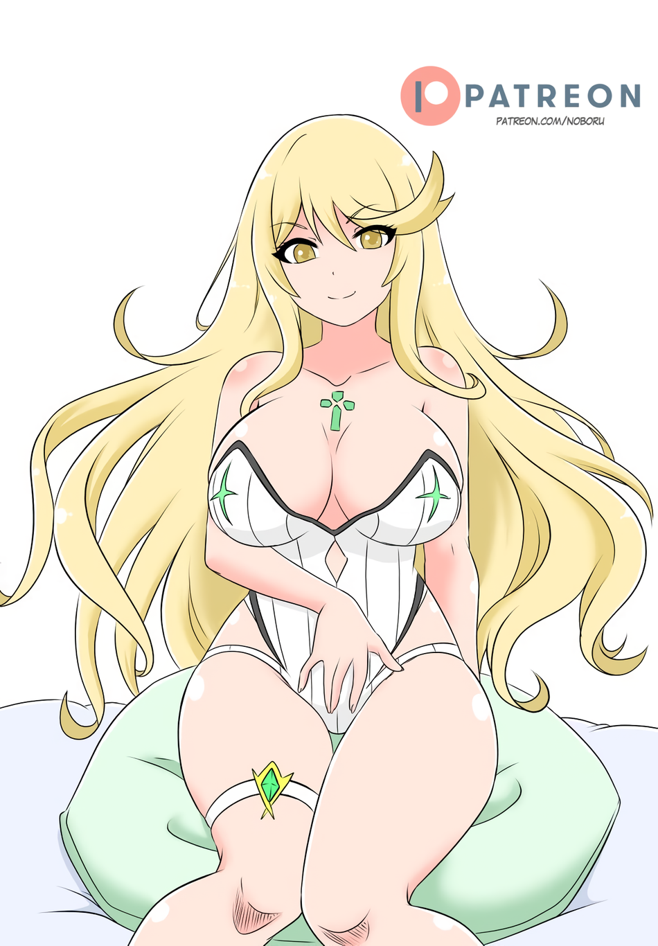 1girl 1girl 1girl verführerisch große_Brüste Bikini blonde_Haarspaltung weiblich_nur Mythra Nintendo Noboru einteiliger_Bikini Xenoblade_(Serie) xenoblade_chronicles_2 gelbe_Augen