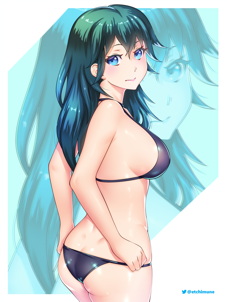 1girl 1girl 1girl verführerisch alternatives_Kostüm Arsch Arsch_Dekolleté Rücken großer_Arsch Bikini schwarzer_Bikini schwarzer_Badeanzug blaue_Augen erröten Hintern_Riss byleth_(Fire_Emblem) byleth_(Fire_Emblem)_(weiblich) geschlossener_Mund etchimune weiblich_nur Fire_Emblem Fire_Emblem:_Three_Häuser Fire_Emblem_Krieger:_Drei_Hoffnungen Langhaar suchen_ at_viewer looking_back medium_breasts nintendo sideboob simple_background smile swimsuit teal_hair