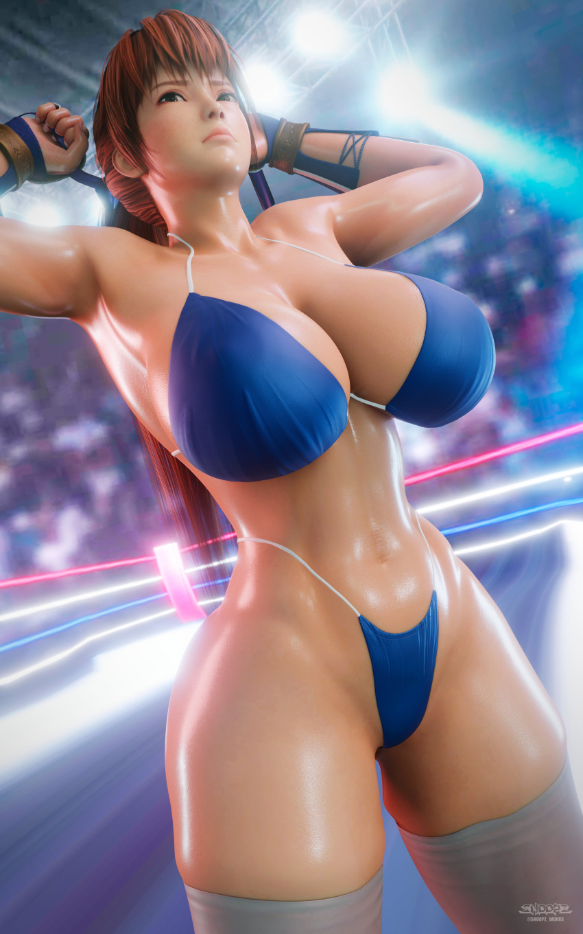 1girl 3d 3d_(artwork) verführerische artist_signature big_breasts big_hips big_thighs bikini blue_bikini blue_swimsuit Blurred_background brown_eyes dead_or_alive dead_or_alive_2 dead_or_alive_3 dead_or_alive_4 dead_or_alive_5 dead_or_alive_6 dead_or_alive_xtreme dead_or_alive_xtreme_2 dead_or_alive_xtreme_3 dead_or_alive_xtreme_3_fortune dead_or_alive_xtreme_beach_volleyball dead_or_alive_xtreme_venus_vacation Female_only Fighting_Ring Hair_Accessory Handwear High_Waisted_Thong Human Human_only Kasumi Kasumi_(doa) Kunoichi Legwear Long_hair Taillenhöschen Red_hair Redhead Silf Snoopz Solo_Female Stehend Strümpfe Badeanzug Tecmo Dreiviertelporträt Dreiviertelansicht Gebundenes Haar