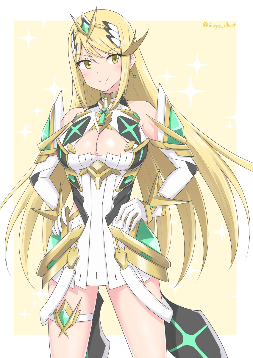 1girl absurd_res verführerisch bare_legs bare_shoulders big_briests blonde_hair brust_jewel cleavage cleavage_cutout kleidung Oves Xenoblade_ (Serie) Xenoblade_Chronicles_2 Yellow_eyes