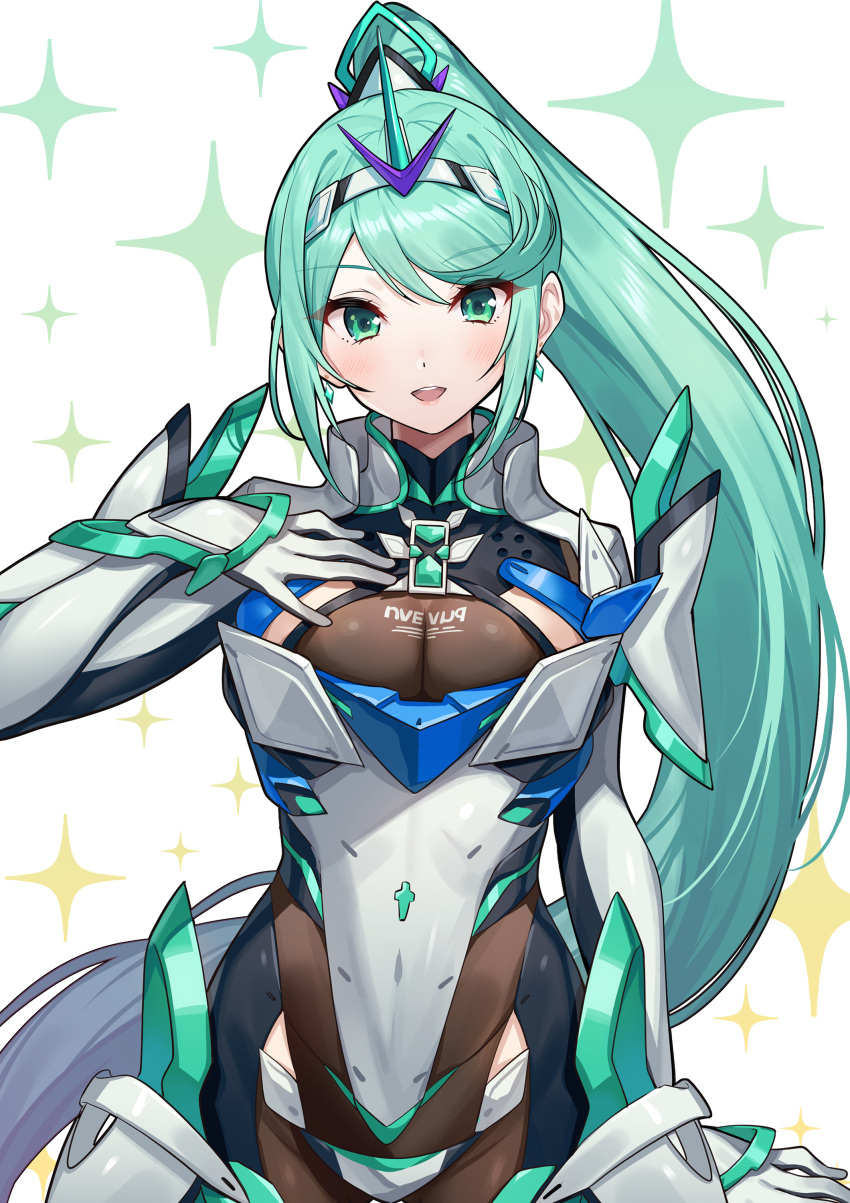 1girl 1girl absurd_res verführerisch big_breasts Brüste chest_jewel green322 green_hair high_res long_hair Nintendo pneuma_(xenoblade) Pferdeschwanz very_long_hair xenoblade_(series) xenoblade_chronicles_2