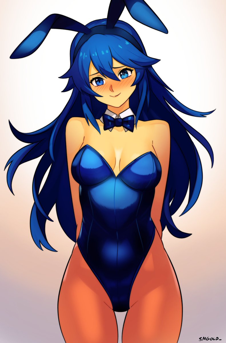 1girl 1girl verführerisch animal_ears arms_hinter_dem_rücken Künstlername nackte_Schultern blaue_Schleife blaue_Augen blaue_Haare blue_leotard errötende Schleife Bow_Choker brand_of_the_exalt Brüste Dekolleté geschlossener_Mund Cowboy_shot fake_animal_ears fire_emblem fire_emblem_awakening Haar_zwischen_den_Augen hochaufgelöstes Trikot langes_Haar Blick auf den Betrachter Lucina Lucina_(Feuer _emblem) Nintendo-Strumpfhose Playboy_Bunny Rabbit_ears smgold smile strapless strapless_leotard symbol_in_eye