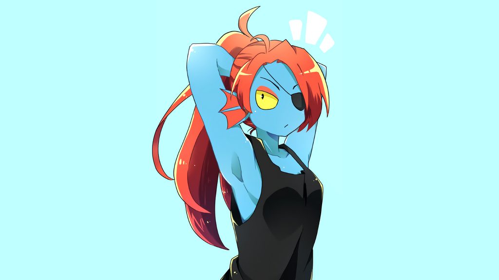 1girl 2d 2d_(artwork) anthro anthro_only Achselhöhlen Achselhöhlen artist_request black_tank_top black_topwear blue_background blue_body blue_skin Brüste Dekolleté bekleidet bekleidet_weiblich Kleidung cyan_background digitale_Medien_(Artwork) Ear_fins Eye_patch Augenklappe Female_anthro Female_only Fish Fish_girl Haare Hände_behind_head Meeresmonster Monster_girl no_bra non-säugetier_breast s Pferdeschwanz red_hair red_ponytail sideboob simple_background slit_pupils solo_anthro solo_female tank_top topwear undertale undertale_(serie) undyne Upper_body video_game_character video_games yellow_sclera