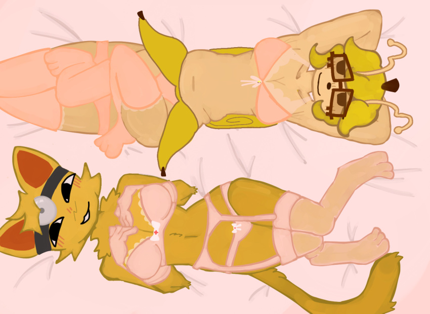 2_Mädchen Antennen Antennen_(Anatomie) Anthro anthropomorphes_Tier anthropomorphe_Feline Arme_behind_head Banane Banana_Zentaur_Schnecke_Hund Banana_Sheel Bett Bettwäsche_Hintergrund Bikini Brüste Canid_Zentaur Canid_Taur Hunde_Humanoid Katzenohren Katzenmädchen Katze_Humanoid Katzenschwanz Zentaur Arzt Drretro_(Bedauernswerter) Bearbeiten bearbeitet_Kunst Katze Feline_Humanoid flauschig flauschig_ Schwanz Fruit_Taur Fruittaur Fell Furry_only Girls_only Brille Hybrid Liegen_auf_dem_Bett Blick_auf den Betrachter Neck_Fur No_Nose No_Snout Pink_Bikini Reuevator Roblox small_snout smile Smiling_at_viewer snail_antennae snail_sheel Schnauze split_(regretevator) Schenkel gelber_Körper gelbes_Fell