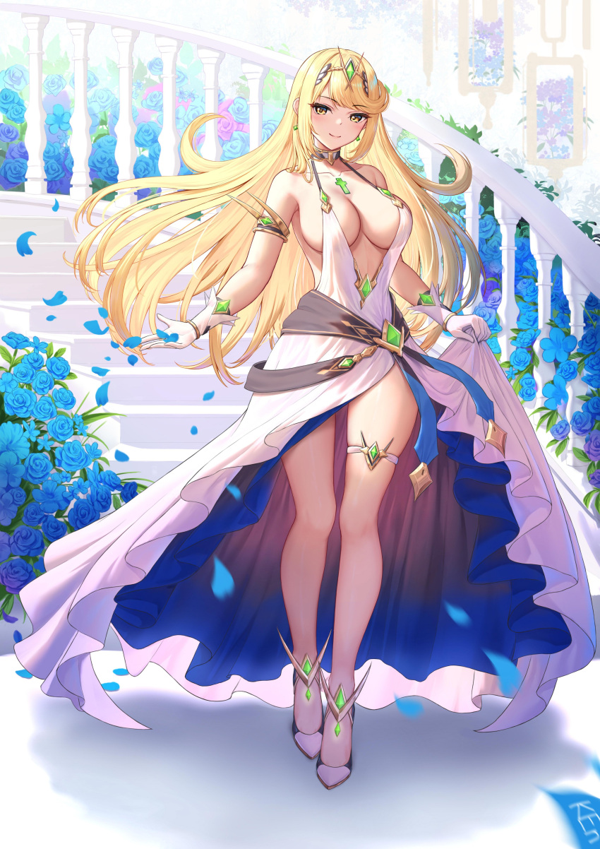 1girl 1girl 1girl verführerisch große_Brüste blonde_Haare Dekolleté Kern_Kristallkleid weiblich_nur ken094378 Beine Mythra Nintendo tagme xenoblade_(series) xenoblade_chronicles_2