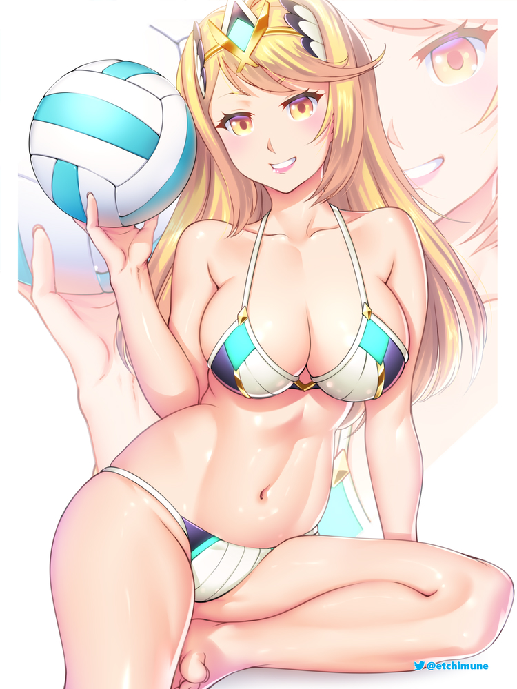 1girl 1girl 1girl verführerisch sportlich_weiblich Bikini blonde_Haare Brüste etchimune weiblich_nur Blick_auf_den_Zuschauer Mythra Nintendo Tagme Volleyball Xenoblade_(Serie) xenoblade_chronicles_2 gelbe_Augen