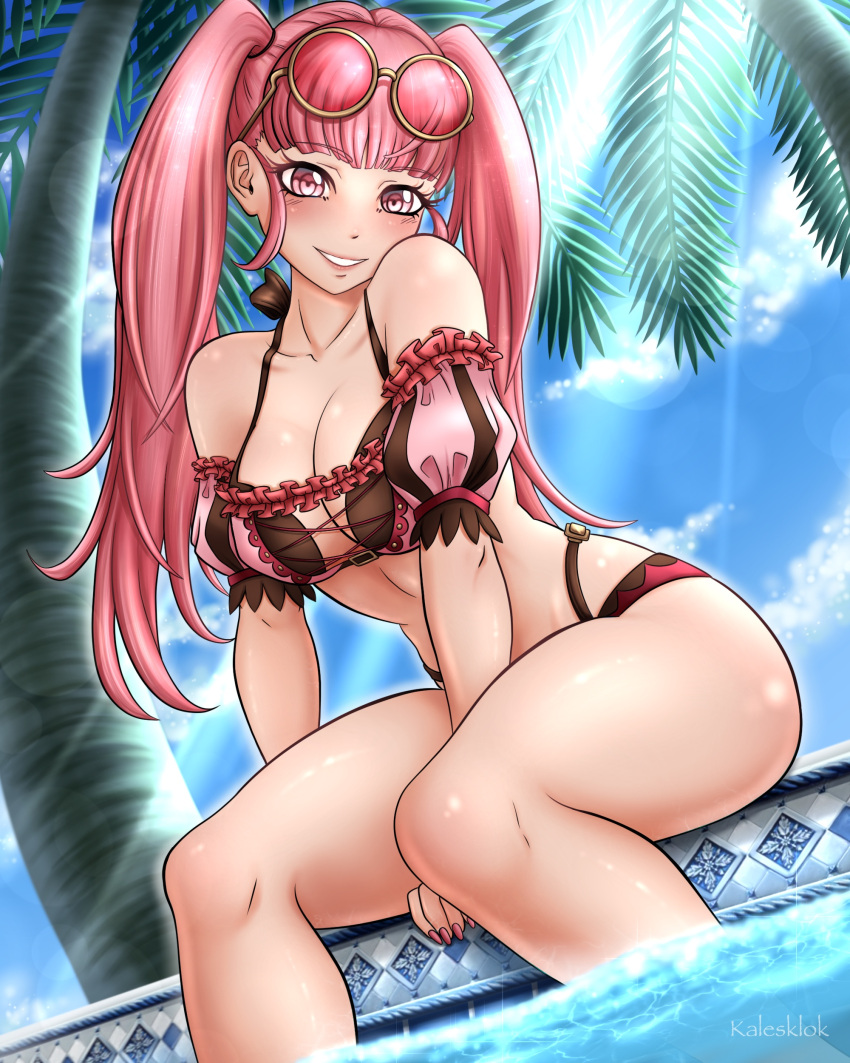 1girl 1girl 1girl verführerisch alternatives Kostüm Pony nackte Beine große Brüste Bikini nur weiblich Fire_emblem Feueremblem:_drei_Häuser Feueremblem_Helden Grinsen Hilda_Valentine_Goneril Hilda_Valentine_Goneril_(Sommer) Kalesklok Beine langes Haar Blick auf den Betrachter Nagelpolitur Nintendo offizielles_Alternate_Kostüm draußen Palme_Baum rosa_Bikini pink_eyes pink_hair pink_nails pink_swimsuit Pool Poolside sitzend Lächeln Swimming_pool Badeanzug Baum Twin_tails Wasser