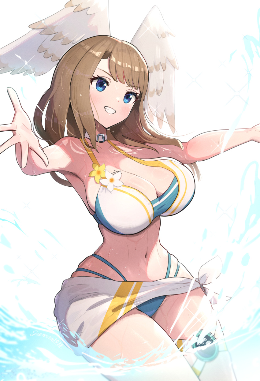 1girl 1girl absurd_res verführerisches alternatives_kostüm strand big_breasts big_breasts bikini blue_bikini blue_swimsuit breast_tattoo brown_hair curvy eunie_(xenoblade) female_only gonzarez head_wings high_res long_hair midriff monolith_soft bauchnabel nintendoofficial_alternate_costume slim_waist badeanzug tattoo thick_thighs oberschenkel üppig wasser nass white_bikini white_swim Anzug breite Hüften Flügel xenoblade_(Serie) xenoblade_chronicles_3