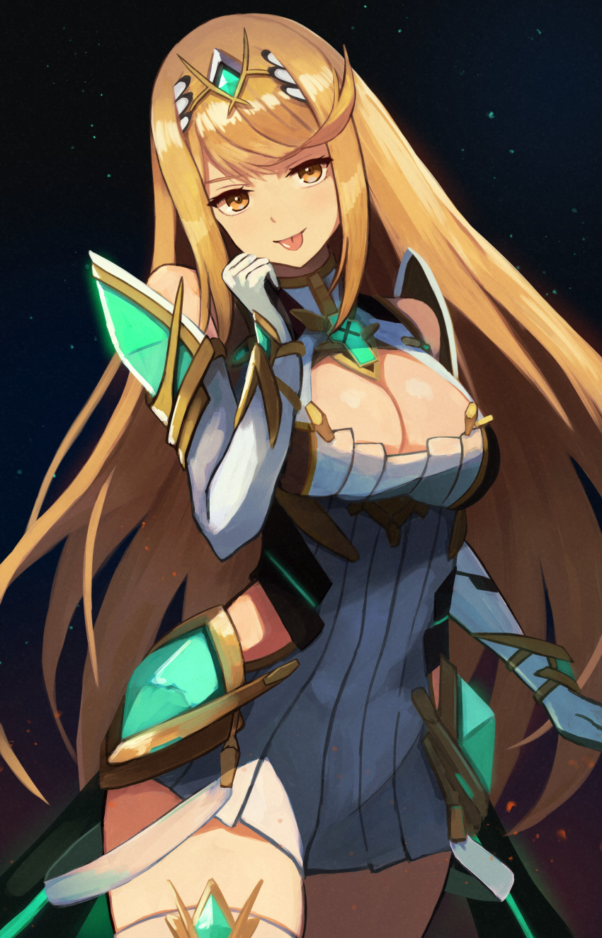 1girl :p verführerisch große_Brüste schwarze_Oberschenkelstrümpfe blonde_Haare Reif-Dekolleté Ausschnitt_Ausschnitt geschlossener_Mund Kleidung_Ausschnitt Core_Crystal_(Xenoblade) Cowboy_Shot Kleid Ellenbogen_Handschuhe Handschuhe hochauflösend Labebebe_Lee lange_Haare Blick auf den_Zuschauer Mythra Nintendo einfacher_Hintergrund Lächeln Strümpfe geschwungener_Pony Oberschenkel_Riemen Zunge herausgestreckte Zunge sehr_langes_Haar weißes_Kleid weiße_Handschuhe Xen oblade_(series) xenoblade_chronicles_2 yellow_eyes