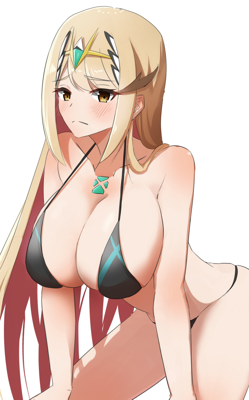 1Mädchen verführerisch große_Brüste Bikini blonde_Haarspaltung weiblich_nur Kanuitichrom Mythra Nintendo-Badeanzug Xenoblade_(Serie) xenoblade_chronicles_2 gelbe_Augen