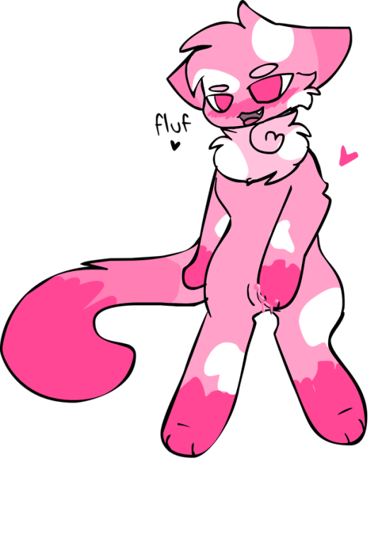 1girl 1girl blush female_only fluffen_(character) furry furry_female furry_only kittydog pink_eyes pink_fur muschi muschi_saft