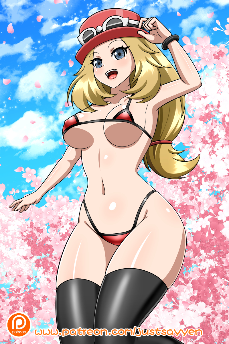 1Mädchen verführerischer Bikini blonde_Haare blaue_Augen erröten Brüste kurvige_Figur Brille Hut lange_Haare Mikrobikini Nintendo Pokémon Pokémon XY Serena Serena_(Pokémon) Serena_(Pokemon_Spiele) Strümpfe Sonnenbrille Sonnenbrille_auf_Hut Sonnenbrille_auf_Kopf dicke_Oberschenkel Oberschenkel_Lücke Oberschenkel unter_Brust Yensh