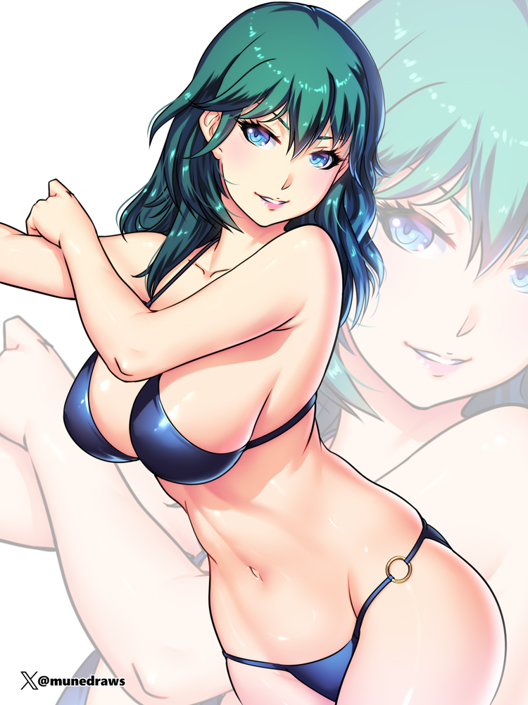 1girl 1girl 1girl verführerisches alternatives_kostüm große_brüste große_brüste bikini blue_bikini blaue_augen blauer_badeanzug byleth_(fire_emblem) byleth_(fire_emblem)_(weiblich) spaltung etchimune female_only fire_emblem fire_emblem:_ three_houses grinsen hellhäutig_weiblich helle_haut nintendo sideboob-badeanzug teal_hair twitter_ Benutzername two_piece_swimsuit