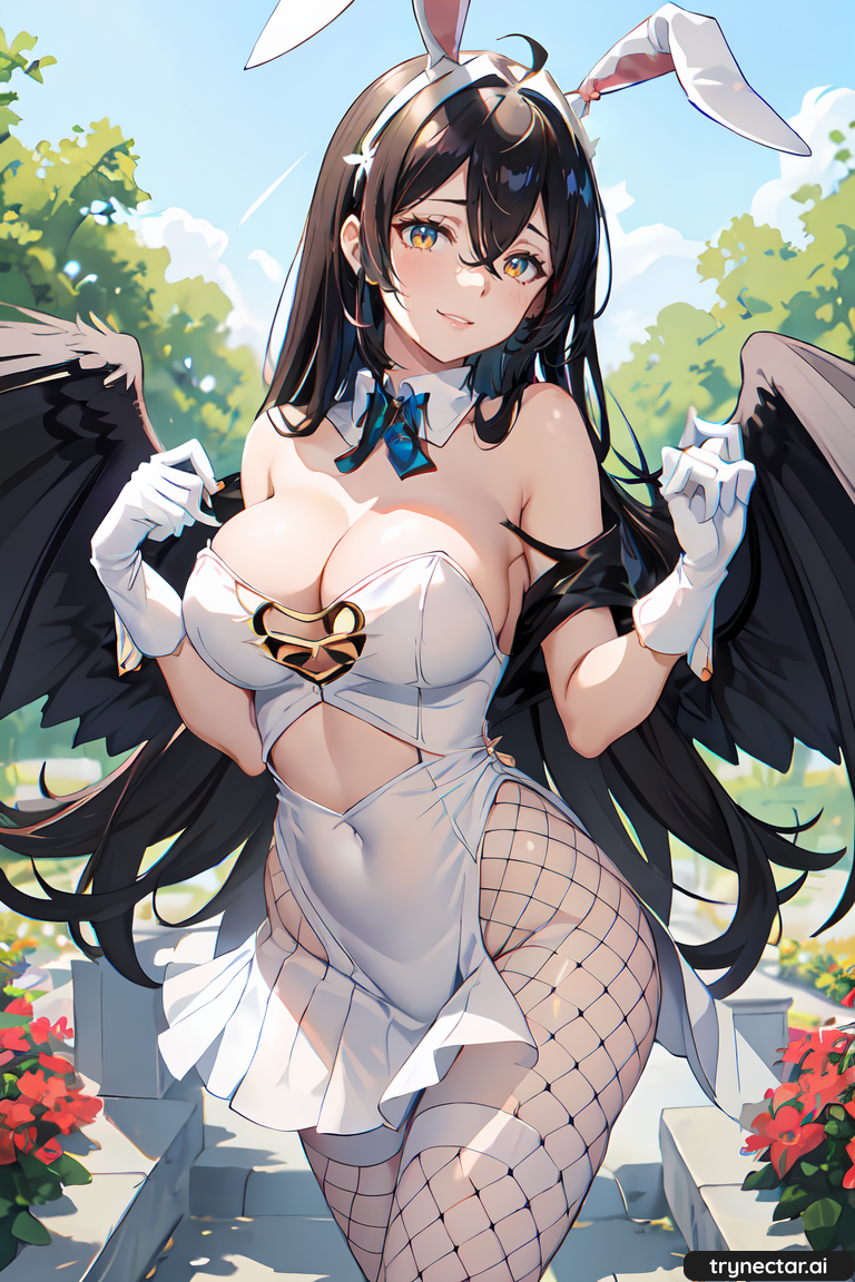 1girl ai_generated albedo_(overlord) big_breasts black_hair bunny_ears Female_only overlord_(maruyama) trynectar.ai Wings