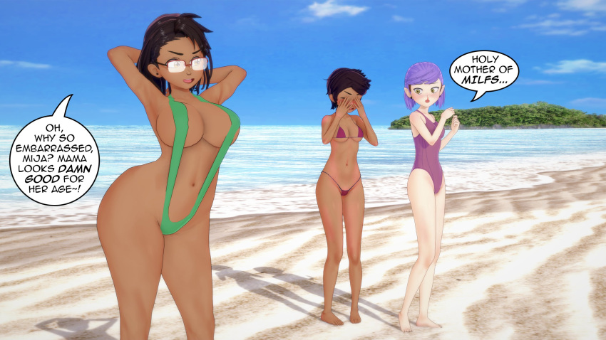 1girl 2024 3_girls 3d 3d_(artwork) amity_blight arms_up beach big_breasts big_breasts big_thighs blue_sky brown_hair camila_noceda curvaceous curvaceous_female curvaceous_figure curvy curvy_body curvy_female dark-skinned_female dark_skin disney disney_channel peinlich berührt peinlich_weiblich english_text Brille grüner_Bikini grüner_Badeanzug hispanisch hispanische_weibliche Sanduhrfigur Koikatsu große_Oberschenkel Latina-Trikot hellhäutige_weibliche luz_noceda reife_weibliche MILF MILF missverstandene Geheimnisse Nabel Einteiler_Badeanzug rosa_Haare roter_Bikini kurze_Haare Schlinge_Bikini Rede_Blase Rede_Blasen Badeanzug Teenager The_owl_house dicke_Oberschenkel Twitter Twitter_Link