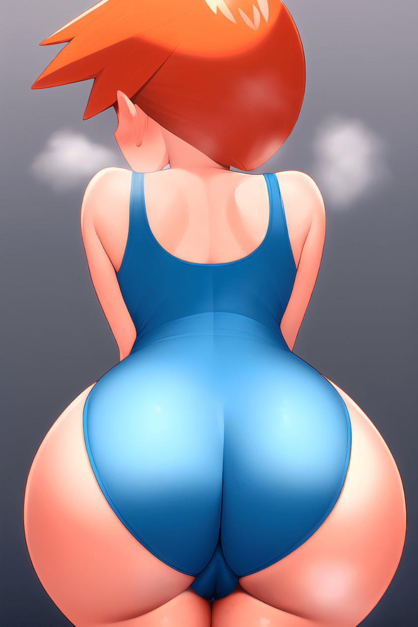 artist_request ass ass_focus Breath Creatures_(company) Female_focus game_freak gym_leader kasumi misty misty_(pokemon) nintendo one-piece_swimsuit orange_hair pokemon_(anime) simple_background