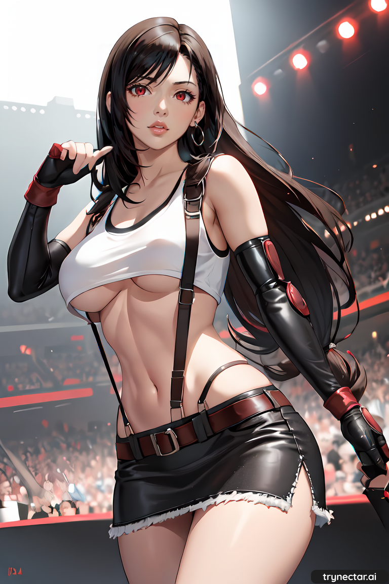 1girl ai_generated breasts crop_top Female_only final_fantasy final_fantasy_vii Handschuhe long_hair tifa_lockhart trynectar.ai under_boob