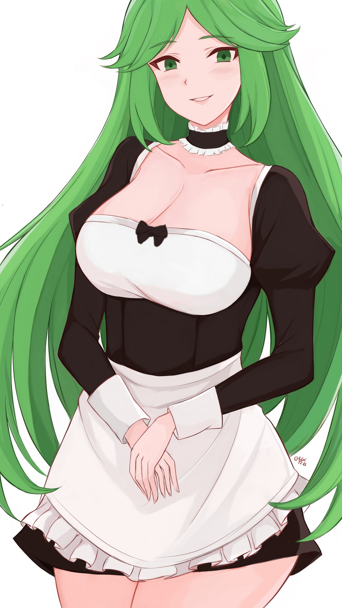 1girl 1girl 1girl big_breasts spaltung female_only green_eyes green_hair kgctcg kid_icarus maid_outfit nintendo palutena