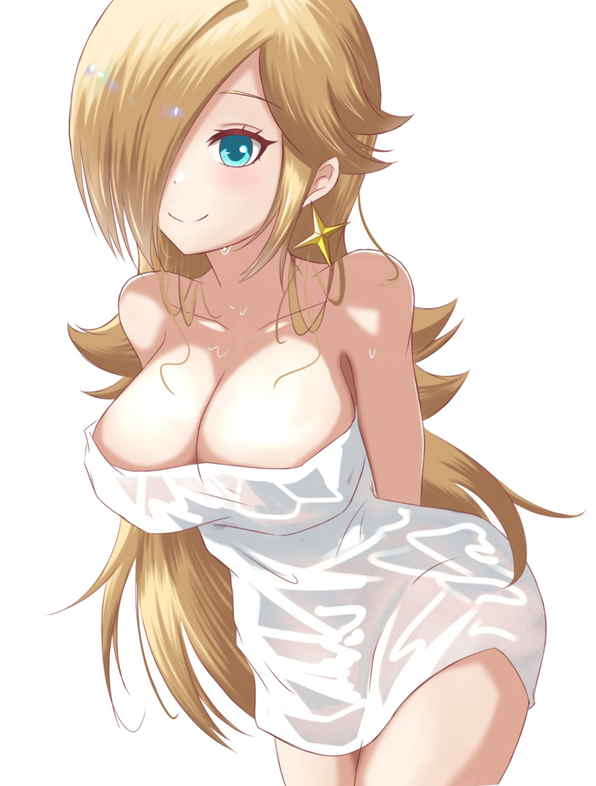 1Mädchen verführerisch große_Brüste blonde_Haare blaue_Haare weiblich_nur Mario_(Serie) Nintendo Prinzessin_Rosalina Rosalina Super_Mario_Bros. Towel_around_breasts nasse Yassrosalina