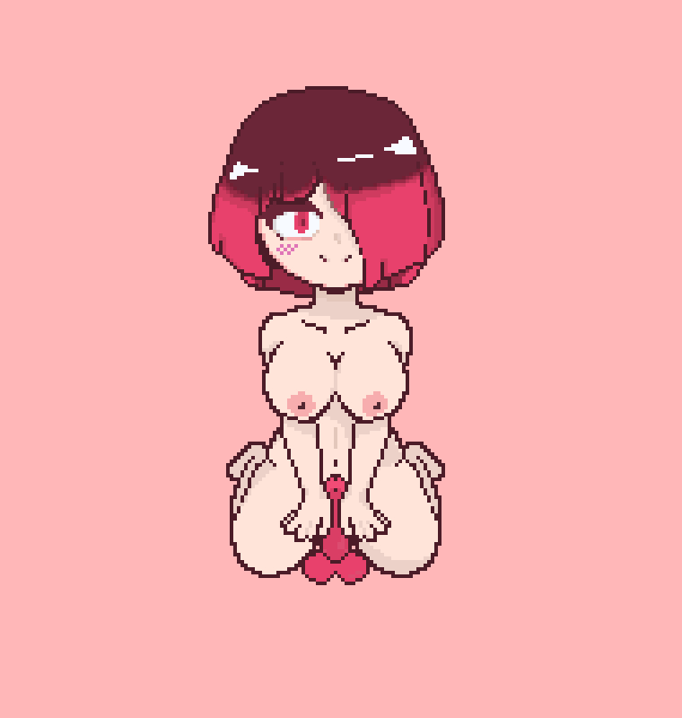 1girl bete_noire betty_noire Brüste braune_Haare Dildo weibliche_nur glitchtale Beine nackt nackte_weibliche Pixel_(Kunstwerk) red_background red_dildo red_eyes red_hair Sex_toy simple_background undertale_au xtyasc