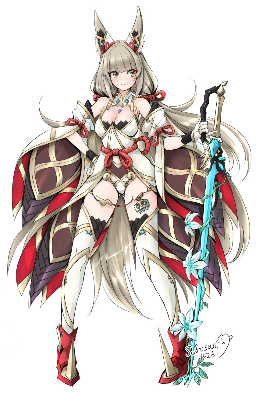 1girl verführerische Brüste Holding_Sword Nia nia_(blade)_(xenoblade) nia_(xenoblade) Nintendo silver_hair simple_background small_breasts sofusan1526 Waffe white_background xenoblade_(series) xenoblade_chronicles_2 yellow_eyes