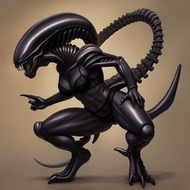 KI-generierter Alien, Alien_(Franchise), Alien-Mädchen, Brüste, nur Frauen, Frosting.AI, humanisierte Dessous, Xenomorph