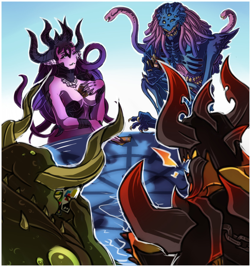 Künstlername blue_skin Brüste Fanart green_skin Hörner Khorne Long_hair Nurgle Poker Purple_skin Slaanesh Snake_hair Snake_hair_ornament Tzeentch Warhammer_(Franchise) Warhammer_40k