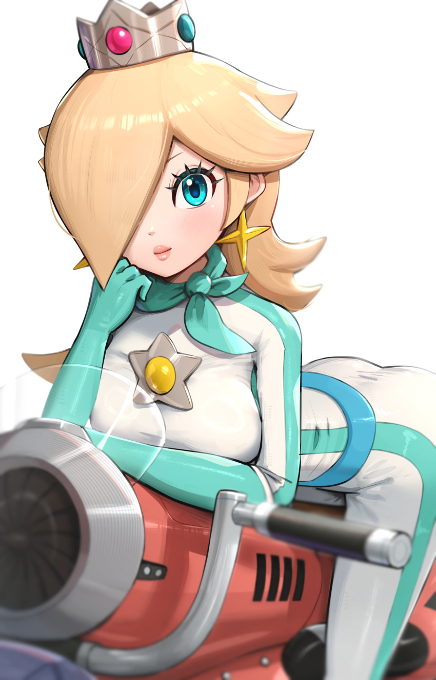 1 Mädchen verführerisch Biker_Rosalina blonde Haare blaue Augen Bodysuit Gonzarez Mario_(Serie) Mario_Kart_8 Mario_Kart_Wii Kraftfahrzeug Motorrad Nintendo Prinzessin_Rosalina Rosalina Super_Mario_Bros. Super_Mario_Galaxy