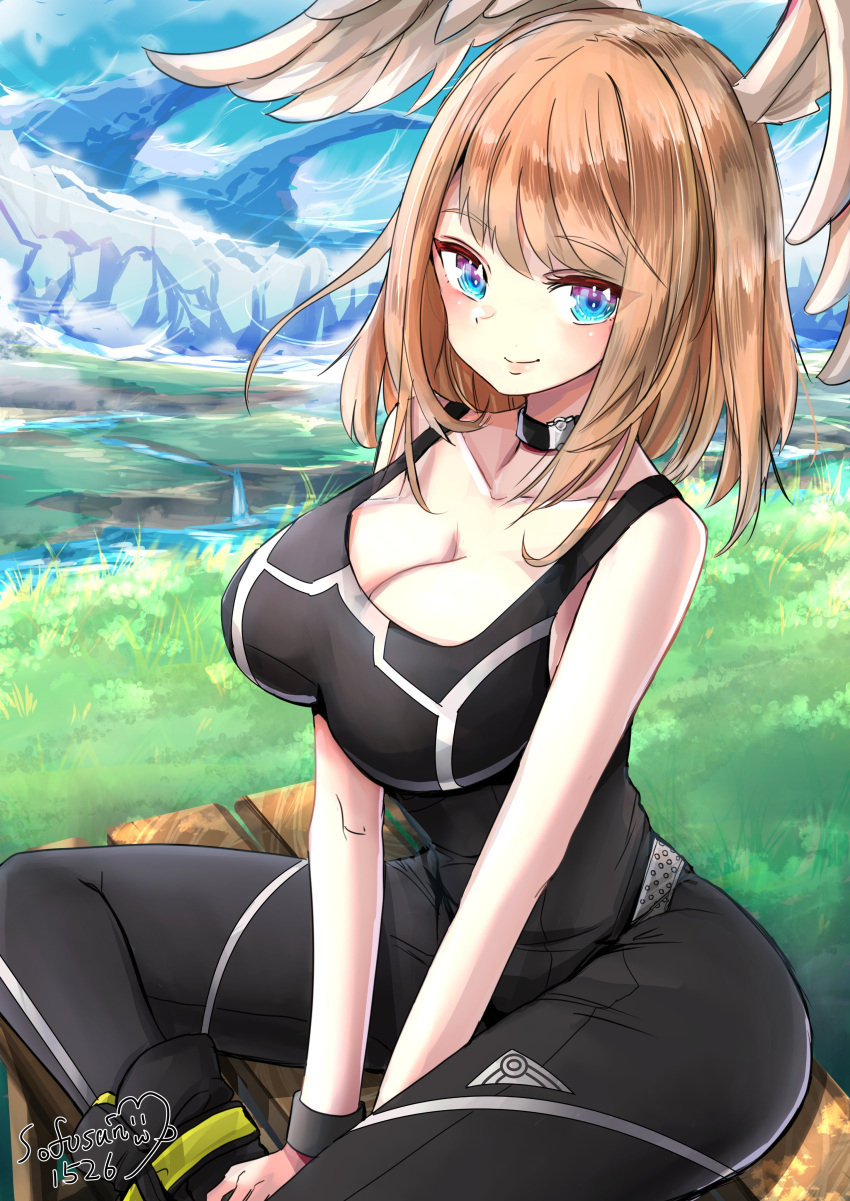 1girl 1girl absurd_res verführerisch große_Brüste black_bodysuit black_choker blue_eyes Bodysuit brown_hair Halsband Dekolleté eunie_(xenoblade) grass head_wings high_res looking_at_viewer medium_hair Nintendo sitzend Himmel Lächeln sofusan1526 white_wings Flügel xenoblade_(series) xenoblade_chronicles_3