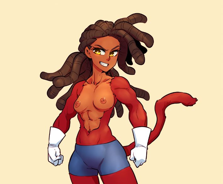 Brüste brown_skin Dragon_ball Dragon_ball_gt Dreadlocks Monkey_tail Brustwarzen nortuet oc original_character red_fur saiyajin saiyan_girl saiyan_tail Schwanz