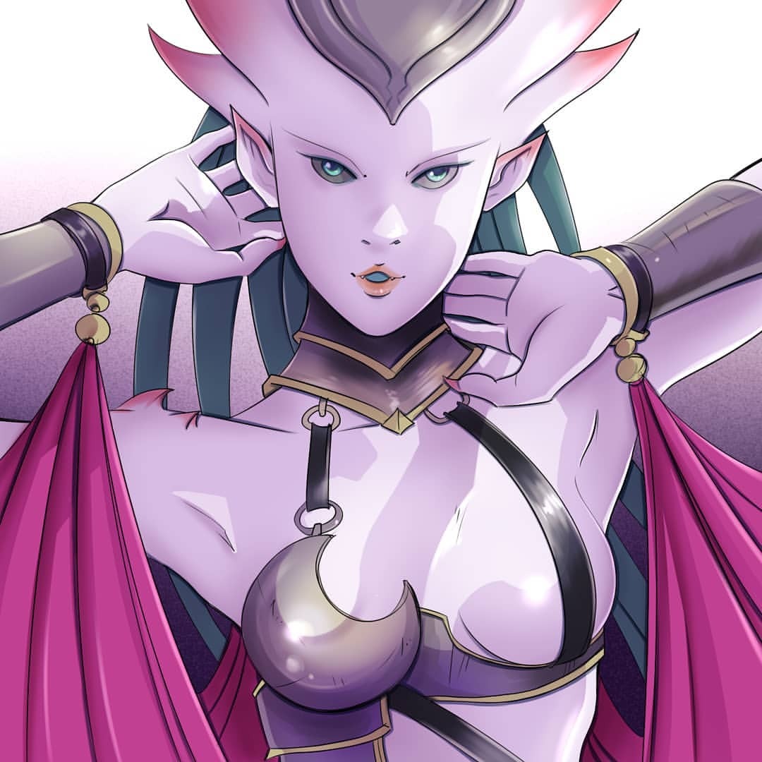 big_breasts black_sclera daemonette dämon dämon_mädchen hörner looking_at_viewer purple_skin warhammer_(franchise) warhammer_40k