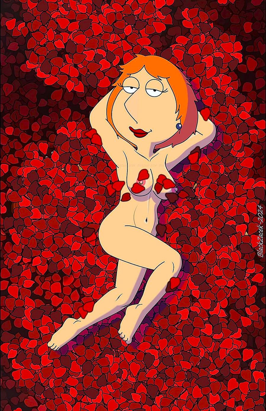 Blackzacek Brüste aufrechte Brustwarzen Family Guy Lois Griffin nackt Rosenblätter Schenkel