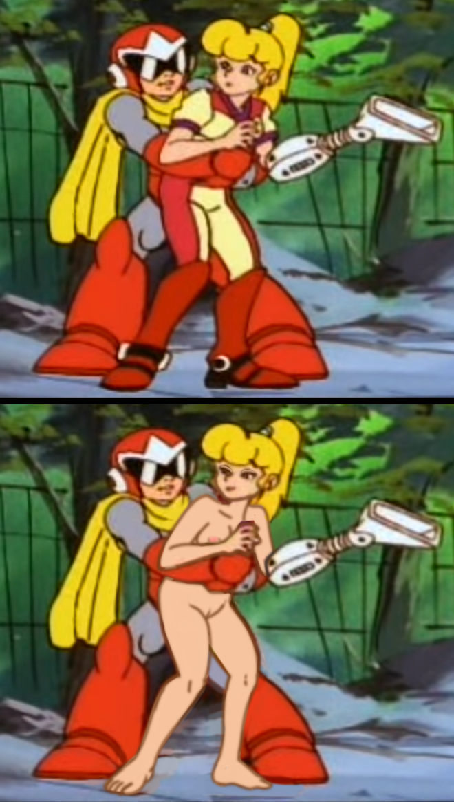 blond blonde_frau blonde_haare Brüste charakteranfrage copyrightanfrage bearbeiten bearbeitet lange_stiefel megaman_(1994_tv_series) megaman_(series) brustwarzen nackt nackt_bearbeiten nackte_frau pferdeschwanz proto_man roll_(megaman_1994_tv_series) lächeln