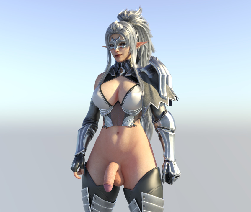 1futa 3d dark_elf_blader dickgirl elf futa_only futanari penis simple_background lächeln spodvohomg