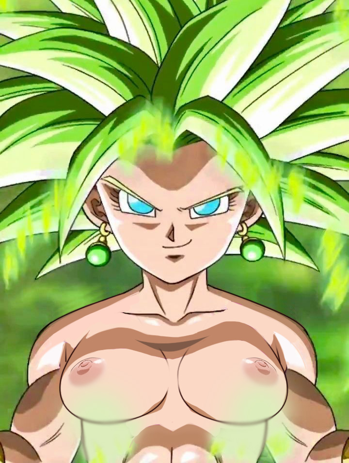 blondes Haar Dragon Ball Super grüne Augen Kefla Kefla (Dragon Ball Super) den Betrachter ansehen mittlere Brüste muskulöse Frau Nekom14 Brustwarzen Potara-Ohrringe Super-Saiyajin oben ohne