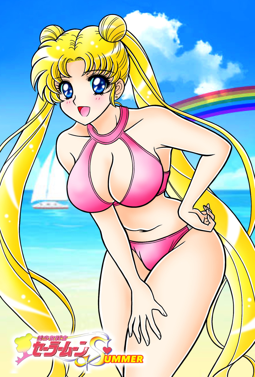 1 Mädchen verführerisch Strand große Brüste Bikini Bishoujo_senshi_sailor_moon blondes Haar blaue Augen Boot Brüste Dekolleté Dekolletéausschnitt Kleidungsausschnitt Tag Doppeldutt Haardutt hohe Auflösung langes Haar Betrachter ansehen älter ältere Frau offener Mund Pinup rosa Bikini Regenbogen Sailor_moon Lächeln Badeanzug Tatsumi_kyouhei Tsukino_usagi Zwillingsschwanz sehr langes Haar Wasserfahrzeug junger Erwachsener junge erwachsene Frau junge erwachsene Frau