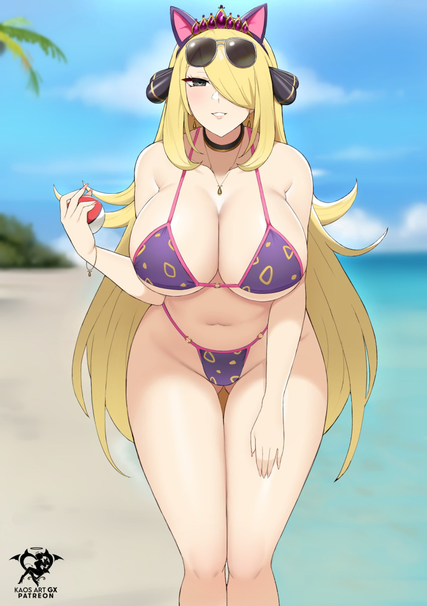 1 Mädchen 1 Mädchen verführerisch große Brüste Bikini blonde Haare Cynthia Cynthia_(Pokémon) Spielfreak Hüften Kaos_Art hellhäutige_Frau helle_Haut lange_Haare Nintendo Pokémon Pokémon_DPPT dicke_Schenkel Oberschenkel breite_Hüften