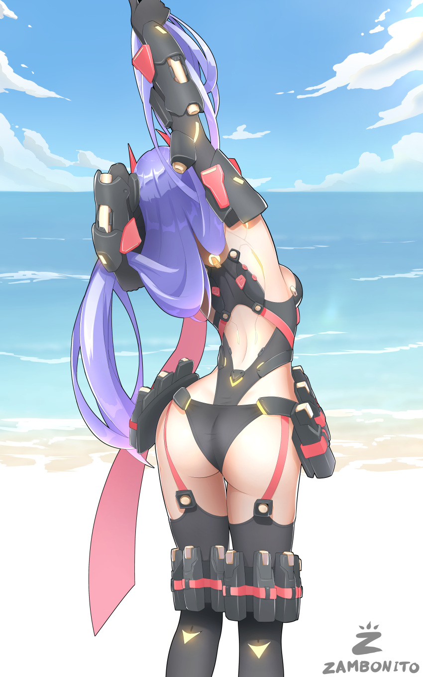 1 Mädchen, verführerischer Arsch, Strand, Hinteransicht, großer Arsch, große Brüste, Kleidung, Nintendo, draußen, Poppi_(Xenoblade), Poppi_QTPI_(Xenoblade), lila Haare, Roboter, Robotermädchen, Sand, Seitenbrüste, Strümpfe, Dehnen, Wasser, Xenoblade_(Serie), Xenoblade_Chronicles_2, Zambonito