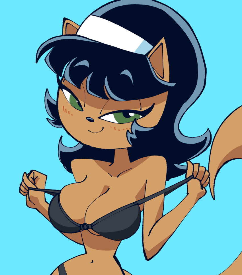 Schlafzimmeraugen Bauchnabel große Brüste schwarzer BH schwarze Haare schwarzes Höschen BH Brüste cyanfarbener Hintergrund katzenartig pelzig inkershike kitty_katswell langes Haar Höschen einfacher Hintergrund dicker Welpe Schwanz