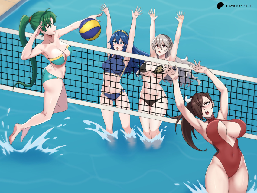 4girls absurd_res verführerischer Hintern Bikini schwarzer_Bikini blauer_Bikini blaue_Augen blaue_Haare erröten braune_Haare Dekolleté Kommentar Corrin_(Feuer_Emblem) Corrin_(Feuer_Emblem)_(weiblich) englischer_Kommentar Feuer_Emblem Feuer_Emblem:_die_lodernde_Klinge Feuer_Emblem_Erwachen Feuer_Emblem_Schicksale grüner_Bikini grüne_Augen grüne_Haare Haare zwischen_den_Augen Hayato_Zeug hoher_Pferdeschwanz hohe_Auflösung Kagero_(Feuer_Emblem) lange_Haare Lucina Lucina_(Feuer_Emblem) Lyn_(Feuer_Emblem) mehrere_Mädchen Nintendo einteiliger_Badeanzug offener_Mund draußen Pferdeschwanz roter_einteiliger_Badeanzug Badeanzug Tiara unter_der_Brust Volleyball Wasser