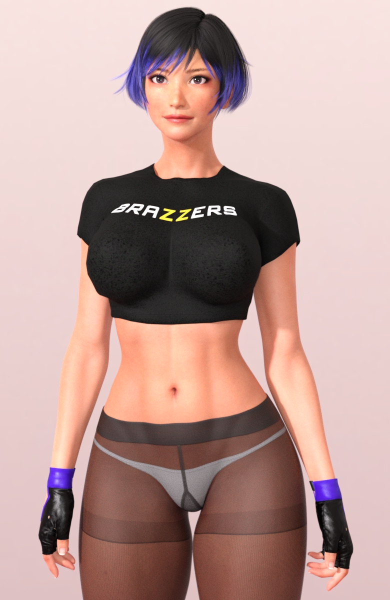 1 Mädchen, verführerisch, sportliche Frau, große Brüste, schwarz-lila Haare, Brazzers, weibliche Bauchmuskeln, nur Frauen, fitte Frau, Namco Reina (Tekken) Shirt, Tekken, Tekken_8, dicke Oberschenkel, Titanms