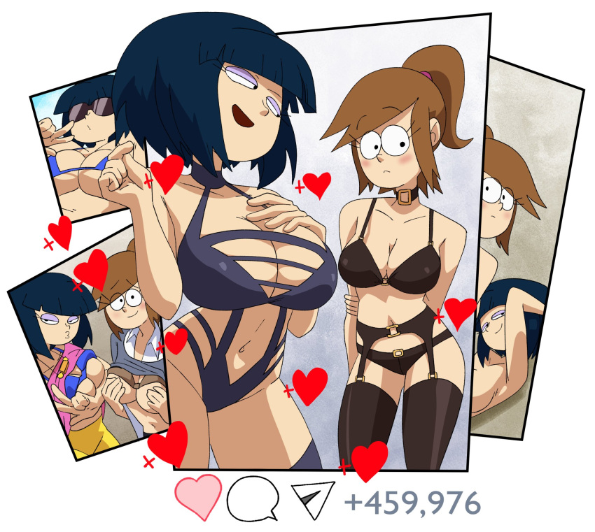 1 Mädchen 2 Mädchen Bauch Bauchnabel große Brüste Bikini Bikinioberteil schwarze Augen blauer BH blaues Hemd Rouge-BH BH-Lift Brüste Bridgette Hashima braunes Haar Dekolleté nah genug Coolerinker Emily Ramc3adrez Wimpern Lidschatten nur weiblich Strumpfgürtel Inker Comics Inkershike Dessous mehrere Mädchen Höschen rosa Hemd Shirt-Lift Sonnenbrille Badeanzug Strumpfhose Unterwäsche gelbe Hose