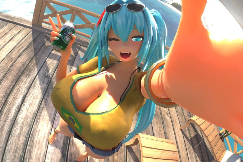 1 Mädchen 1 Mädchen 3D große Brüste blaue Haare brasilianische Miku Brüste dunkelhäutige Frau dunkle Haut weibliche Perverse hohe Auflösung Jeans-Shorts lange Haare Miku Hatsune Perverser präsentiert sexuell anzügliche Shorts