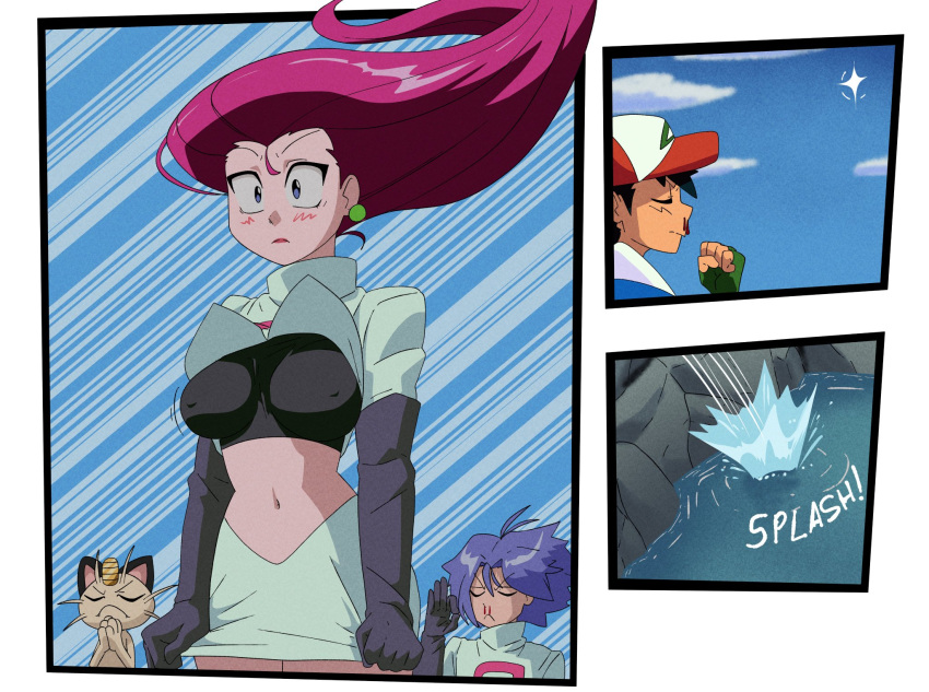 1girl 1girls 2023 2boys ash_ketchum bauch bauchknopf big_breasts big_breasts black_eyebrows black_hair black_sports_bra blue_eyes blue_jacket blush blush_lines breasts brown_hair cap cat_boy cat_ears catboy geschlossene_augen bekleidet bekleidet_weiblich bekleidet_männlich kleidung münzenfarbe farbig comic comic_page coolerinker creme_pelz purpur_haar bauchfreies_oberteil Ohr Ohrringe peinlich berührt peinliche_weibliche Augenbrauen Wimpern Augen Katze weiblicher_Fokus weiblicher_Mensch fingerlose_Handschuhe Finger blinken voll_farbe voll_bekleidet voll_bekleidet_weiblich voll_bekleidet_männlich lustig Handschuhe Gold Gold_(Metall) Gold_Münze grüne_Ohrringe grüne_Handschuhe graue_Handschuhe Haare Hände menschlich menschlich_weiblich menschlich_männlich inker_comics inkershike james_(Pokémon) Jessie_(Pokémon) Koban_(Münze) hell_lila_Haare Lippen Lippenstift lange_Handschuhe lange_Haare lange_Pferdeschwanz magenta_Haare männlich männlich_menschlich Miauen Miauen_( team_rocket) mini_comic Minirock Mund Mund_geschlossener Nabel Brustwarzen Brustwarzen_sichtbar_durch_die Kleidung kein_BH Nase Nasenbluten Parodie Parodie_komisch Pfoten rosa_Ohren rosa_Haare spitze_Nase Pokémon Pokémon_(Anime) Pokémon_(Spezies) Pferdeschwanz beten lila_Haare rot_blush rote_Kappe rote_Lippen roter_Lippenstift sicher_für_die_Arbeit Satoshi_(Pokemon) Hemd Hemd_Lift Hemd_up kurze_Haare kurze_Hemd kurzer_Rock Rock Rock_ Zerren, Spritzen, Sport-BH, Bauch, Oberschenkel, dünne_Augenbrauen, Wasserhaare weiße_Kappe weiße_Sklera weißes_Shirt weißer_Rock Wind_Lift jung jüngere_Frau