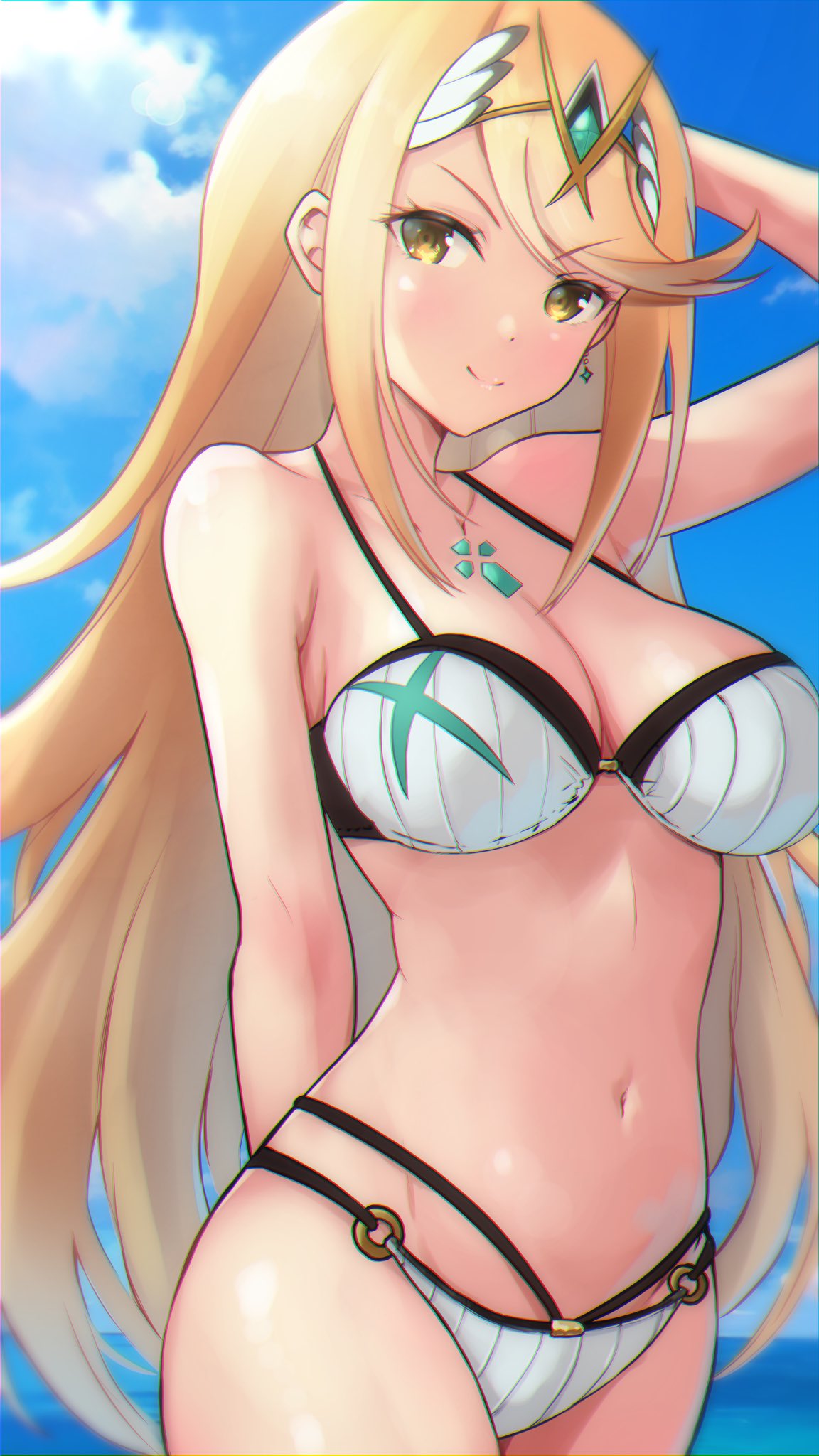 1Mädchen 1Mädchen 1Mädchen große Brüste Bikini blondes Haar Dekolleté nur Frauen kwrssbsp Mythra Nintendo Badeanzug Xenoblade_(Serie) Xenoblade_Chronicles_2