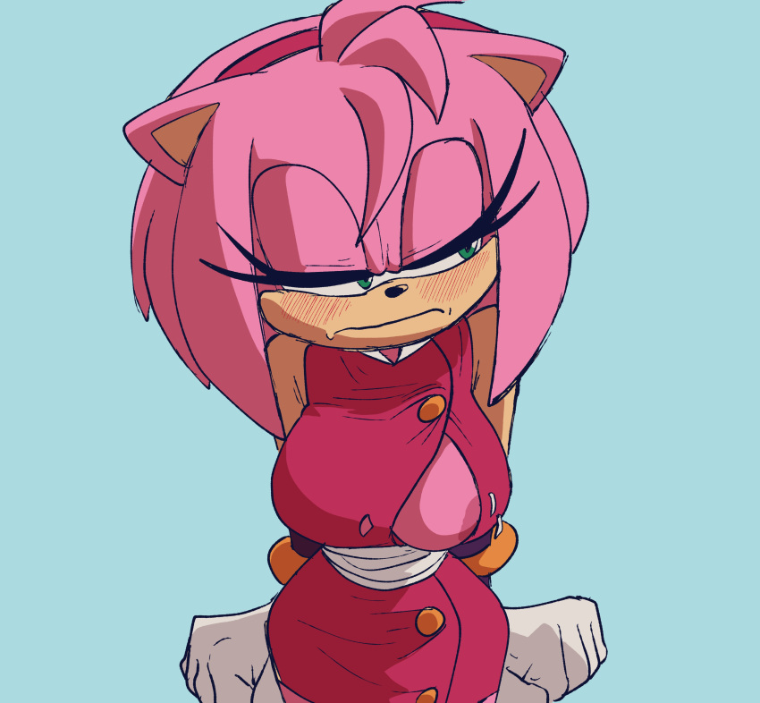 1Mädchen Amy Rose Amy Rose (Boom) Anthro große Brüste erröten Brustunterrock Brüste raus Coolerinker verlegen grüne Augen Igel Inker Comics Inkershike Brustunterrock kein BH Sega Sonic Boom Sonic the Hedgehog (Serie) Kleiderschrankpanne