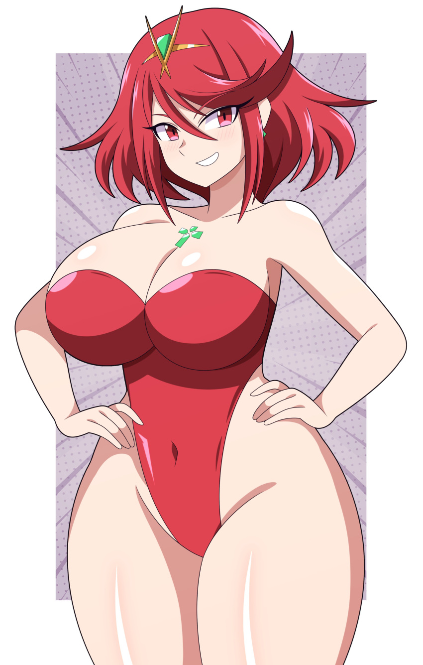 1girl 1girl abysswatchers verführerisch nackte Beine große Brüste Core_Crystal nur Frauen Turnanzug MILF Nintendo Pin_up Pyra rote Augen rote Haare kurze Haare Xenoblade_(Serie) Xenoblade_Chronicles_2